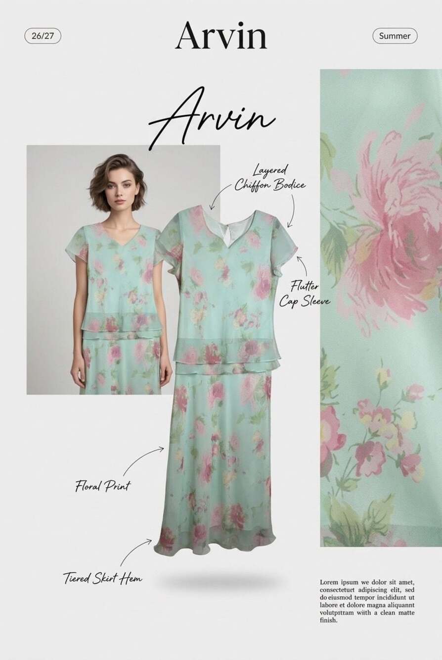 J.B.S. Ltd. Women's Floral Print Layered Chiffon Tea Dress #877